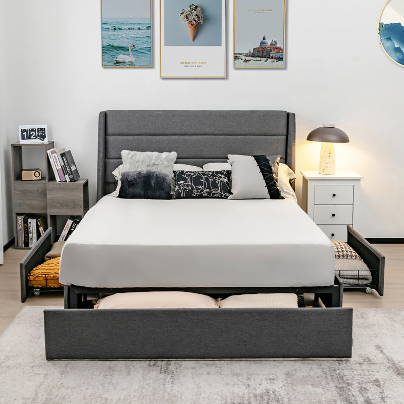Lit plateforme tapissier avec rangement Arleine, Double