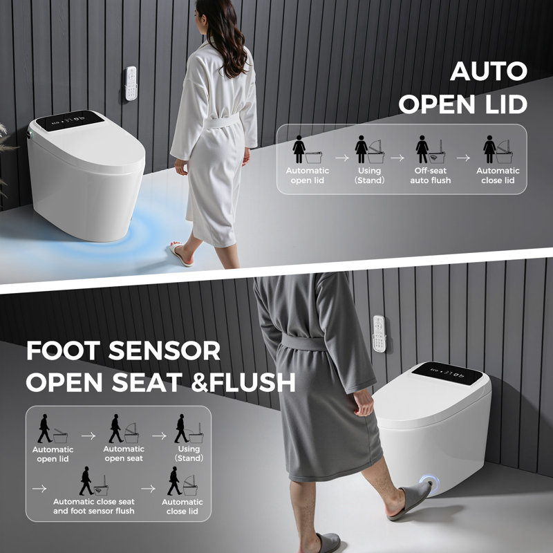  BCANHOME Smart Toilet With MaP 1000g Powerful Flush , Tankless Bidet Wash, Auto-open Lid/seat, 1.28 Gallons Auto Dual Flush, Heat Seat, Warm Wash/dryer, Soft Closing, Remote Control