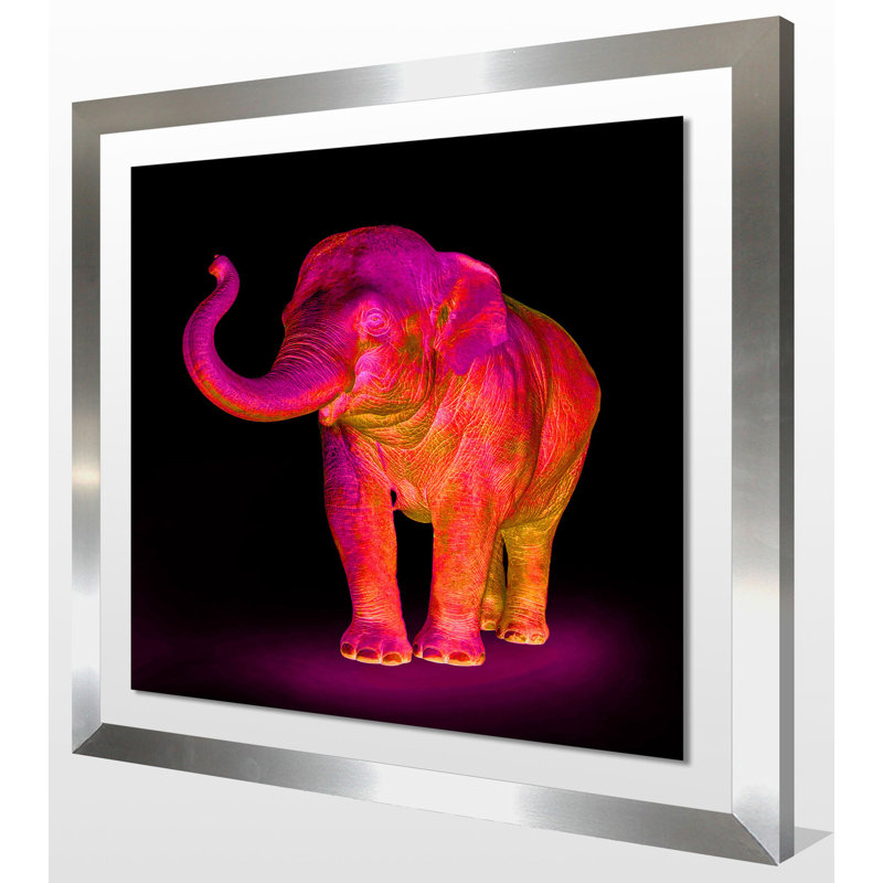 «Neon Elephant 1», impression sur toile, H 31,5 po x l 31,5 po x P 1 po, Encadrement argenté
