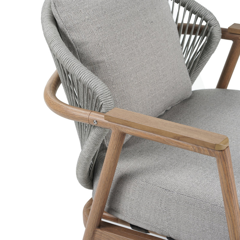 Fauteuil club en corde Orla, fini teck avec coussin taupe texturé Orla, 2