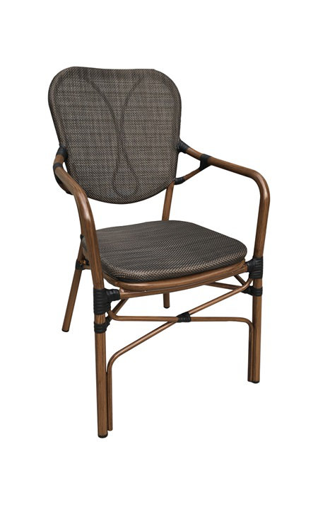 Fauteuil en aluminium avec siège et dossier en polyester noir tissé, utilisation à l'extérieur