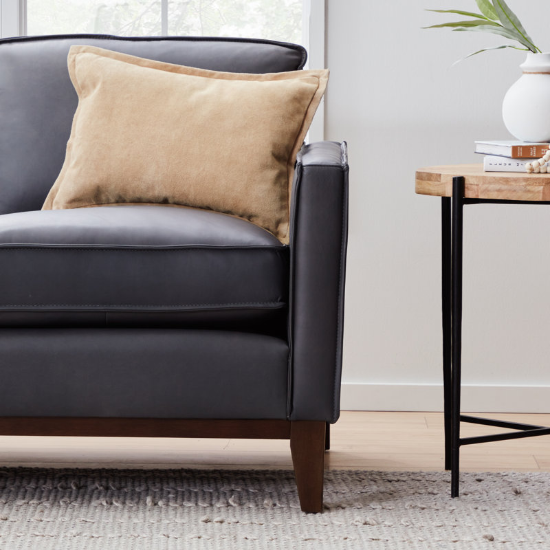 Canapé en cuir 85 po Cascades, Cuir véritable gravier