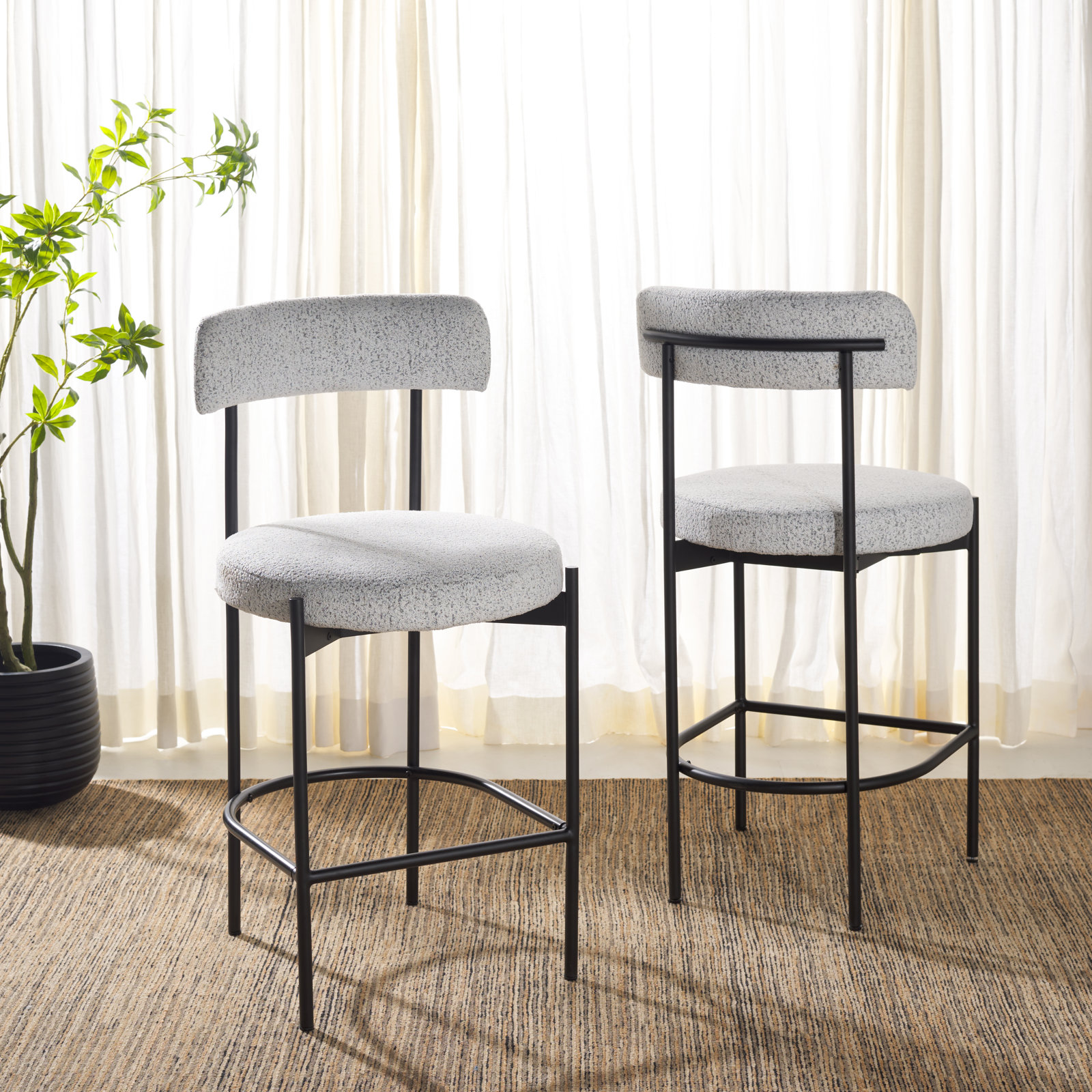 Liana Upholstered Counter Stool, Black/White