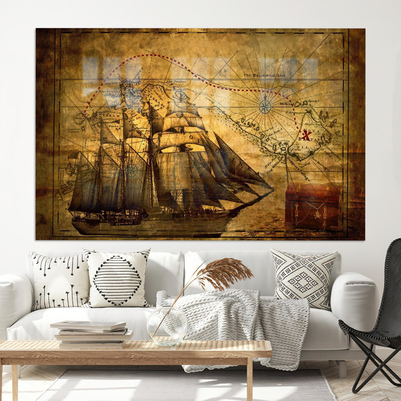 Décoration murale en verre trempé à thème Old Pirates Treasure Map idéale pour ajouter une touche rétro à votre décor