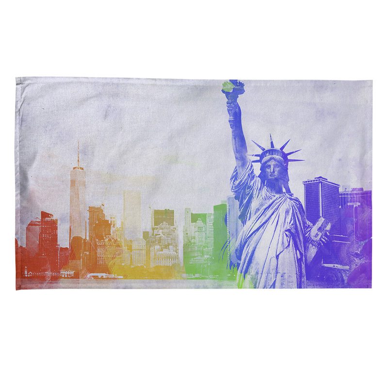 Serviette à thé aquarelle statue of liberty, Violet / vert / jaune, Polyester sergé
