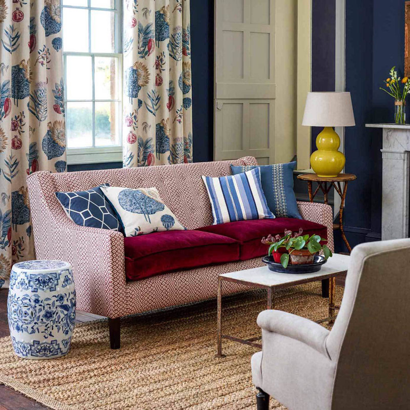 Lily Bank Fabric, Ruby/Indigo