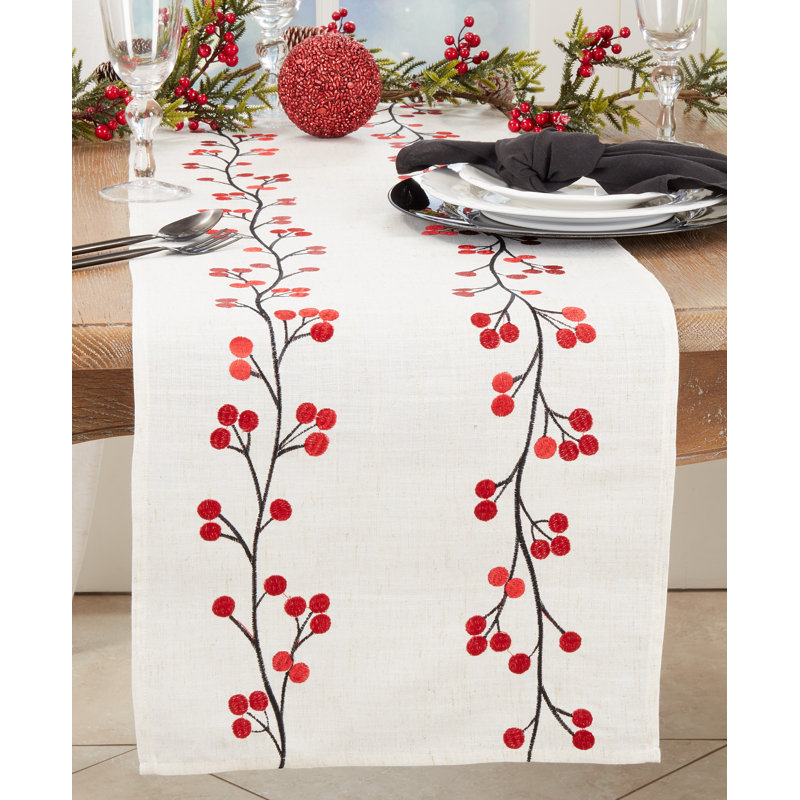 Whimsical Embroidered Berry Table Runner