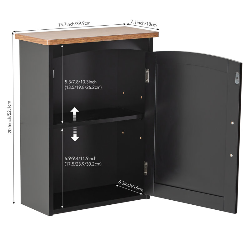 Latitude Run® Bathroom Wall Mount Storage Cabinet Single Door with Adjustable Shelf White and Gray, Black