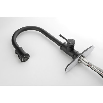 Matte Black Kitchen Faucet With Pull-Out Spray, Stainless Steel, 360 Rotating Nozzle For Practical Water Delivery, Corrosion & Rust, Single Handle To Control Supply Steel Pull Out Facilitate Use,