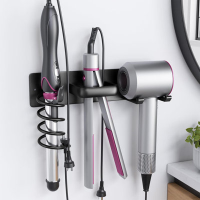 Hair Dryer Holder Curling Iron Holder Flat Iron, Blow Dryer Holder Wall Mount, 3 In 1 Bathroom Hair Tool Organizer Rack For Universal Dryer, Matte Bla -  Rebrilliant, 9534AEDD23C24CB986E030D8745CB2C0