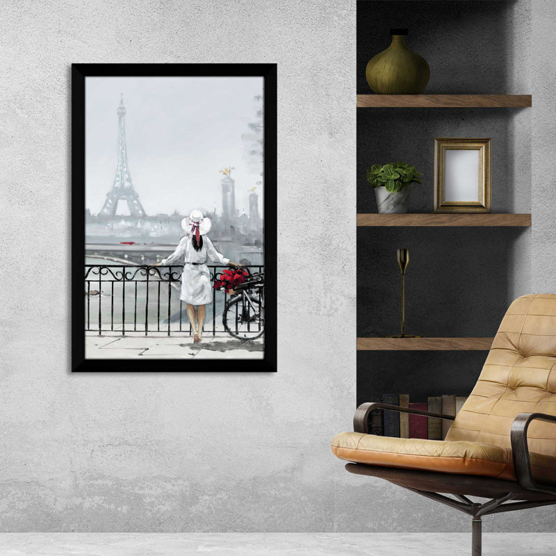 Dame à Paris - Peinture, L 21,5 po x H 27,5 po, Cadre noir