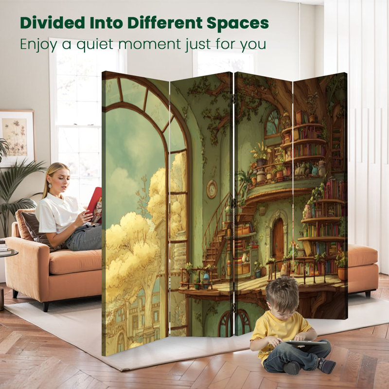 Cloison pliante 4 panneaux paravent Royal Magical Library Vines, 4, H 71 po x l 64 po x P 1 po