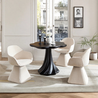 Ensemble table et chaises de salle à manger rondes en fibre de verre de 94 cm (37 po) avec chaises pivotantes à 180° en velours, pour 3 personnes, idéal pour un appartement ou un coin repas.