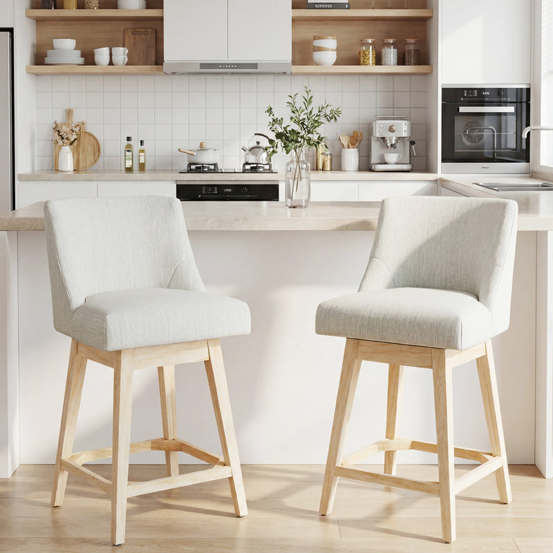 26Inch Counter Height Bar Stools Set Of 2, Upholstered Barstools With Wooden Legs And Backs,Counter Stools For Kitchen Counter