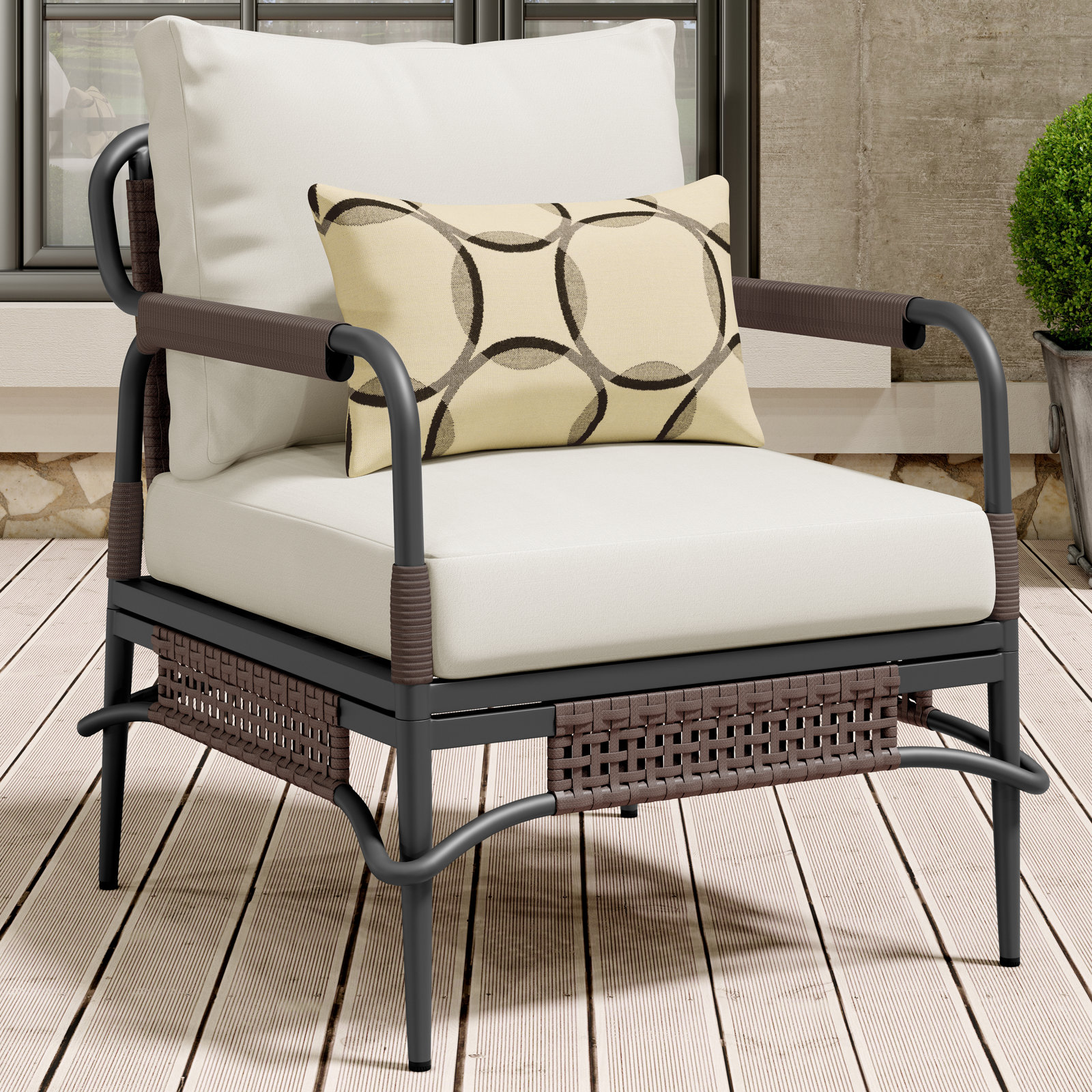 Hope 4-Person Sunbrella® Patio Seating Group, Dark Gray Frame/Beige Polyester Cushion