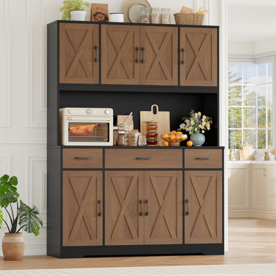 Frostia 70.9" X 55.1" Kitchen Pantry Cabinet With Microwave Shelf, Wood Storage Kitchen Hutch Cabinet With Adjustable Shelves
