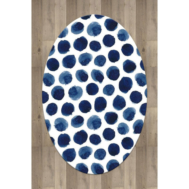 Tapis en polyester tissé à la machine noir / blanc / bleu Edim, Ovale 4 pi 11 po x 7 pi 7 po