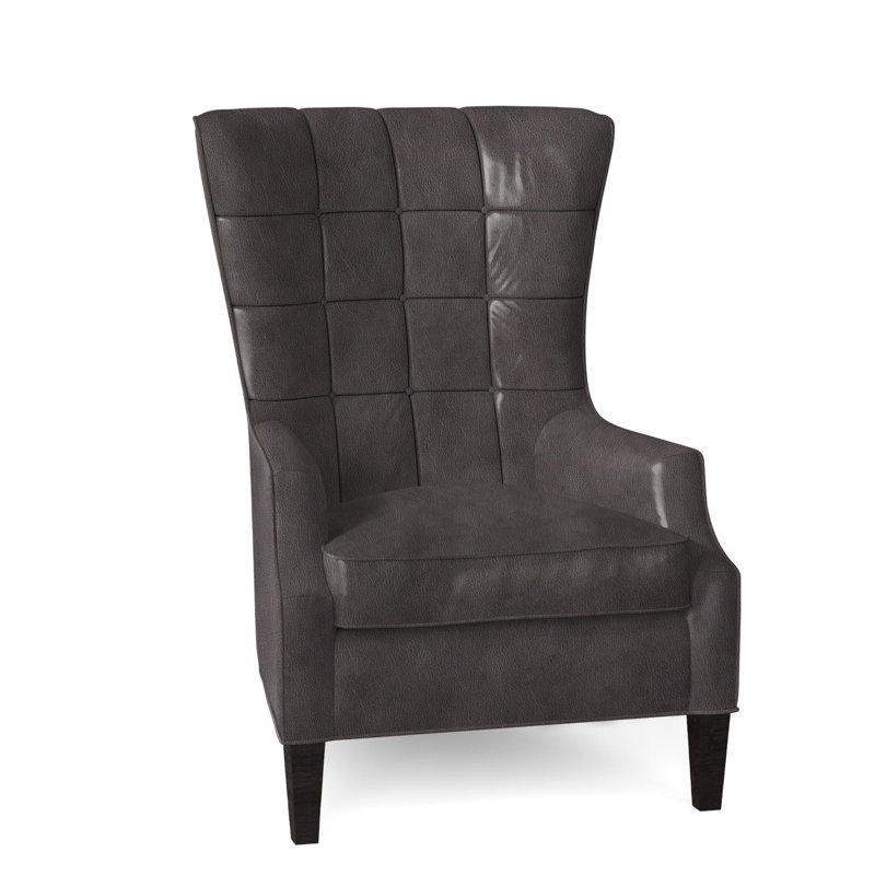 Gallin Tufted Wingback Chair, Plantation, Anilina Cacao Genuine Leather