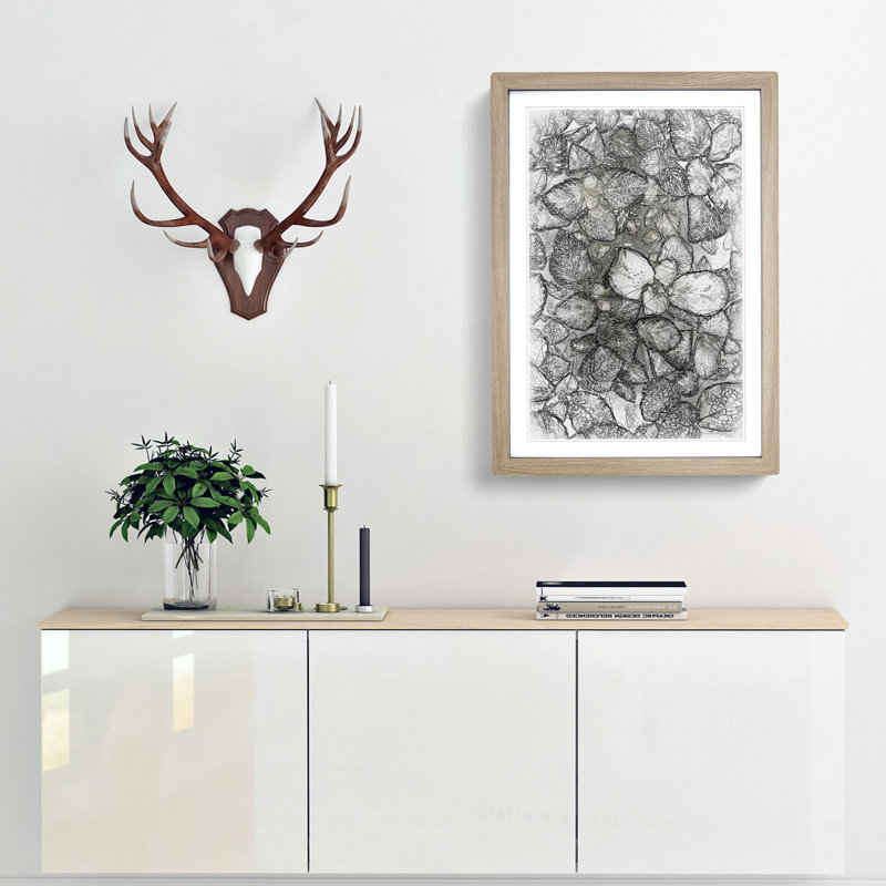 Plant Leaves Abstract Art - Picture Frame Graphic Art Print, 50cm H x 35cm W x 2cm D, Oak