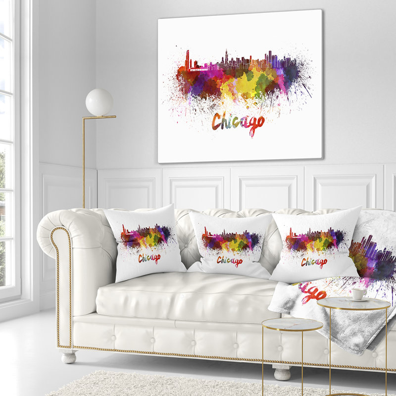 Chicago Skyline - oreiller imprimé paysage urbain, 18 po x 18 po, Coussin décoratif