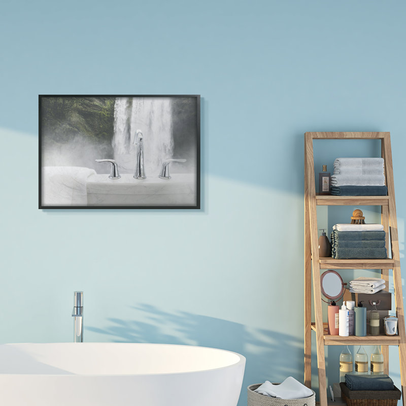 «Waterfall Bath Time Abstract Bathroom» par Milli Villa - reproduction de photo, Cadre noir, H 24 po x l 30 po x P 1,5 po