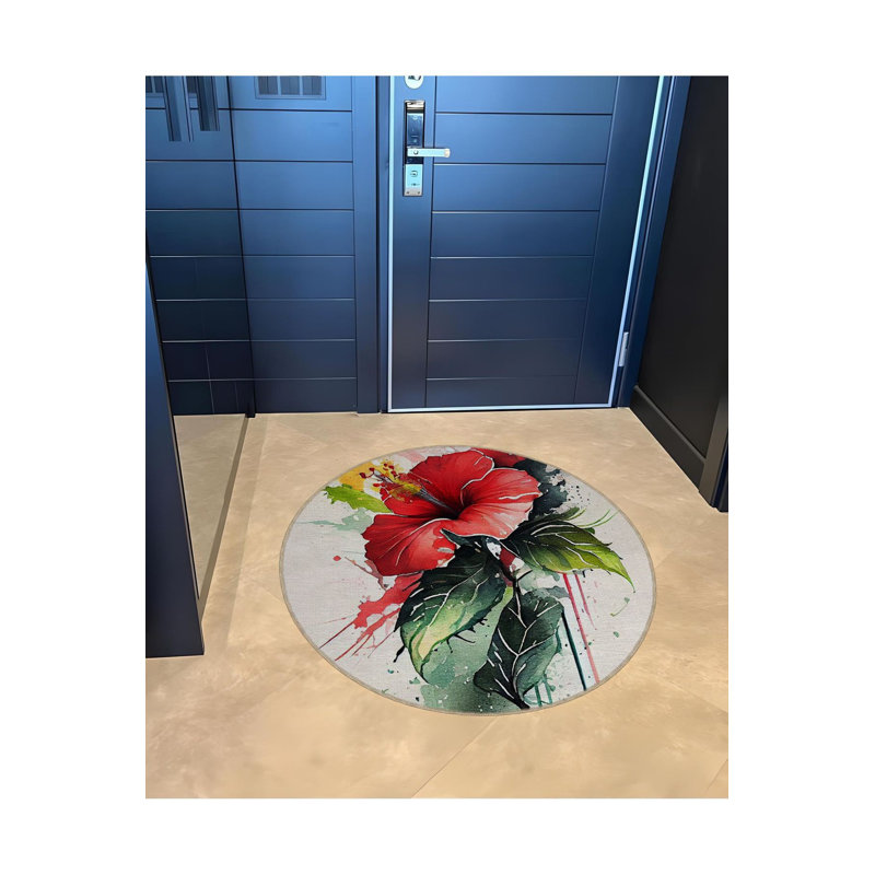 Tapis rond rond à motif floral lavable à la machine, Sous-tapis rond 3 pi 3 po inclus