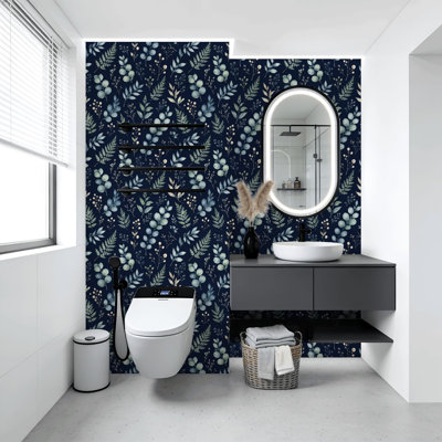 Peel and Stick Wallpaper Watercolor Botanical Green Blue Leaves Dark Wall Mural 17.7"W x 118"H Self Adhesive Removable Wall Paper Renter Friendly Wallpaper for Nursery Bedroom Cabinets