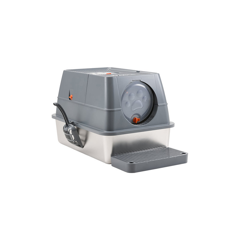 Polyethylene Plastic Enclosed Litter Box with Scoop, Grey