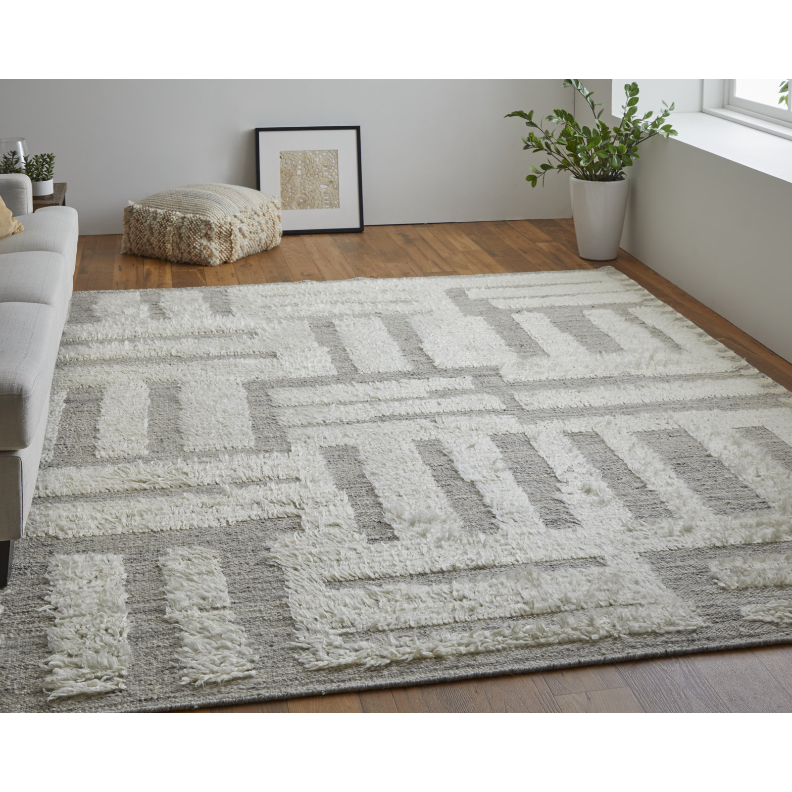 Jalaycia Wool Gray Rug, Rectangle 9'6" x 13'6"