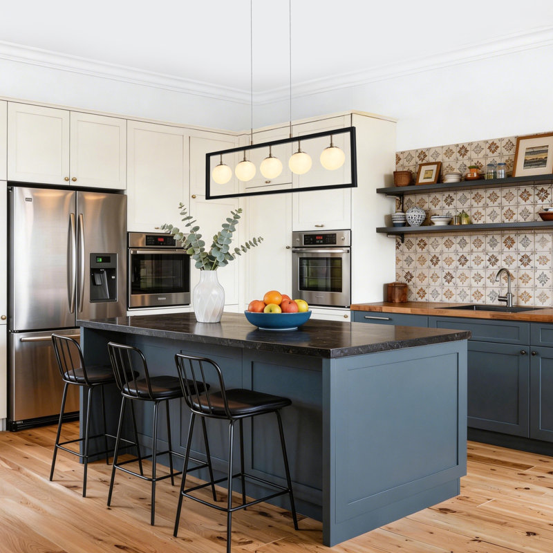 Luminaire suspendu rectangulaire moderne à 5 lumières pour îlot de cuisine Tarica