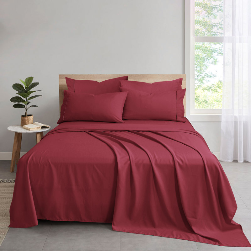Bamboo Rayon Blend Sheet Set with Extra Pillowcases, Burgundy, Queen Sheet Set + 5 Additional Pieces