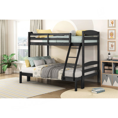 Bunk Bed With Guard Rails 1Pc Sturdy Wooden Black Finish Youth Bedroom Furniture