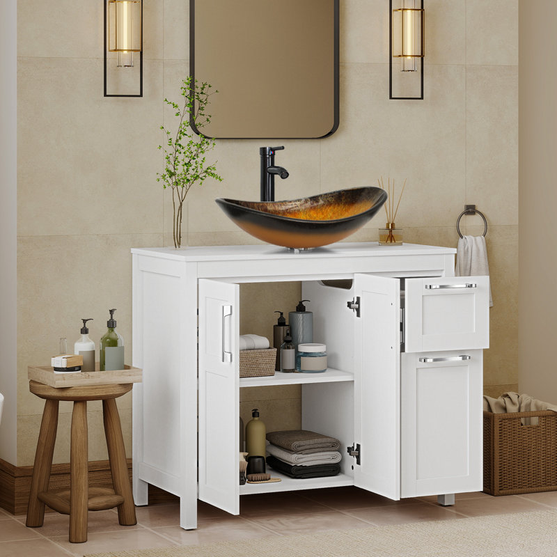 36" Free-Standing Modern Single Bathroom Vanity With Sink, White