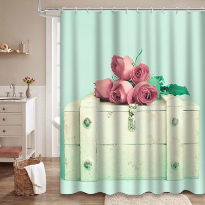 Vintage Roses Chic Boho French Pastel Shower Curtain with 12 Hooks