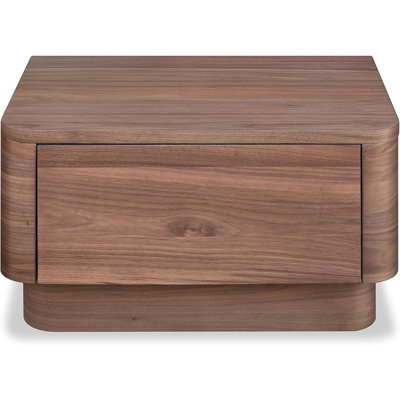 Nightstand, Single Drawer With Walnut And Oak Veneer Construction, Scandinavian Design, Soft-Close Glide, Brown