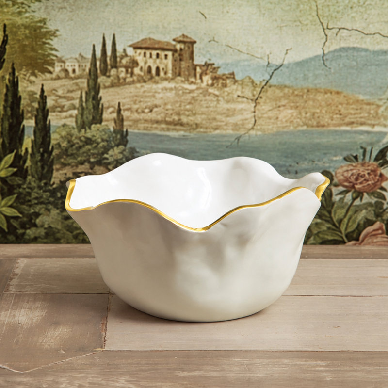 Encanto Enameled Aluminum Alloy Serving Bowl, Cream and White