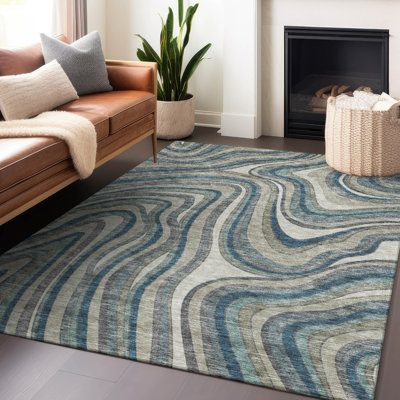 Premium Machine Washable Prisco Teal Rug