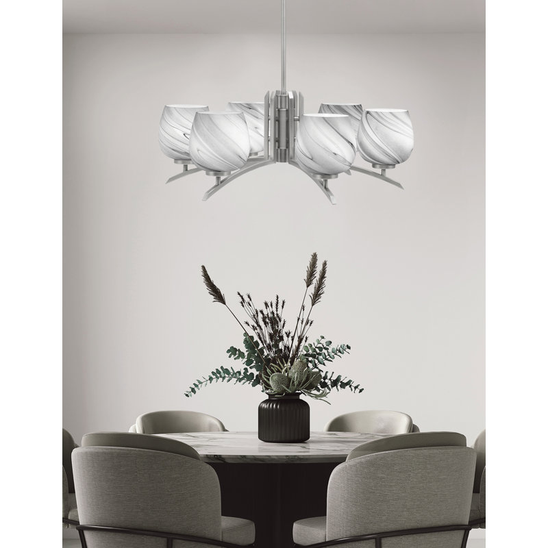 Lustre 6 lumières kurve au fini graphite avec verre tourbillon onyx de 6 po