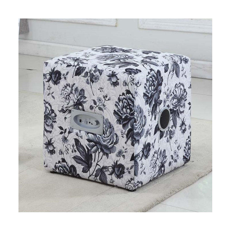 Jo Upholstered Ottoman, Gray Flower Polyester Blend