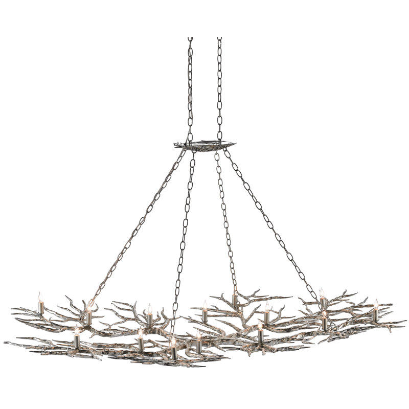 Lustre linéaire moderne unique à 14 lumières Rainforest, Feuille d'argent