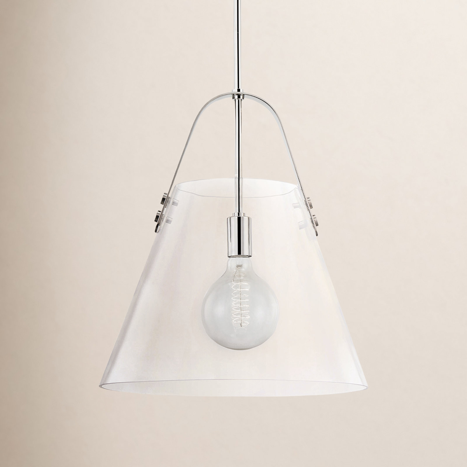 Ahava Single Light Glass Pendant, Polished Nickel