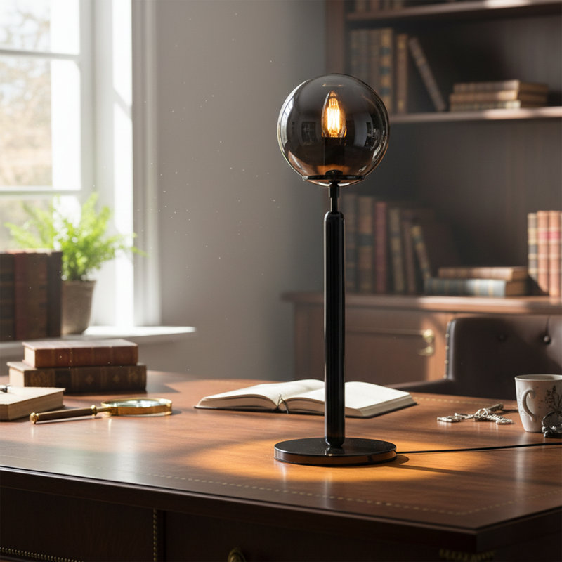 Lampe de table moderne 21 po avec tige en métal Aurelia, Noir, Noir