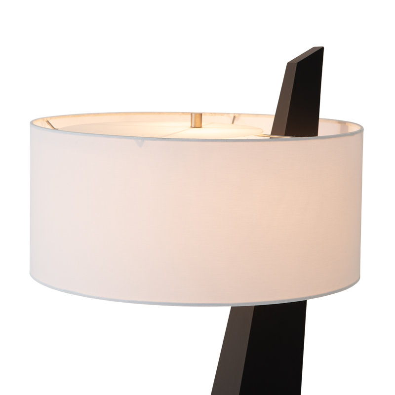 Obelisk Premium Quality 63" Black Oak Floor Lamp, Black Oak Finish, Satin Nickel, White Cotton-Linen Shade, Energy-Efficient LED Compatible