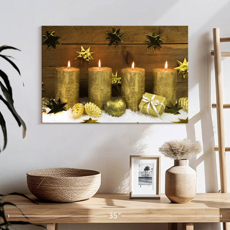 Bougies de Noël dorées, H 16 po x l 24 po