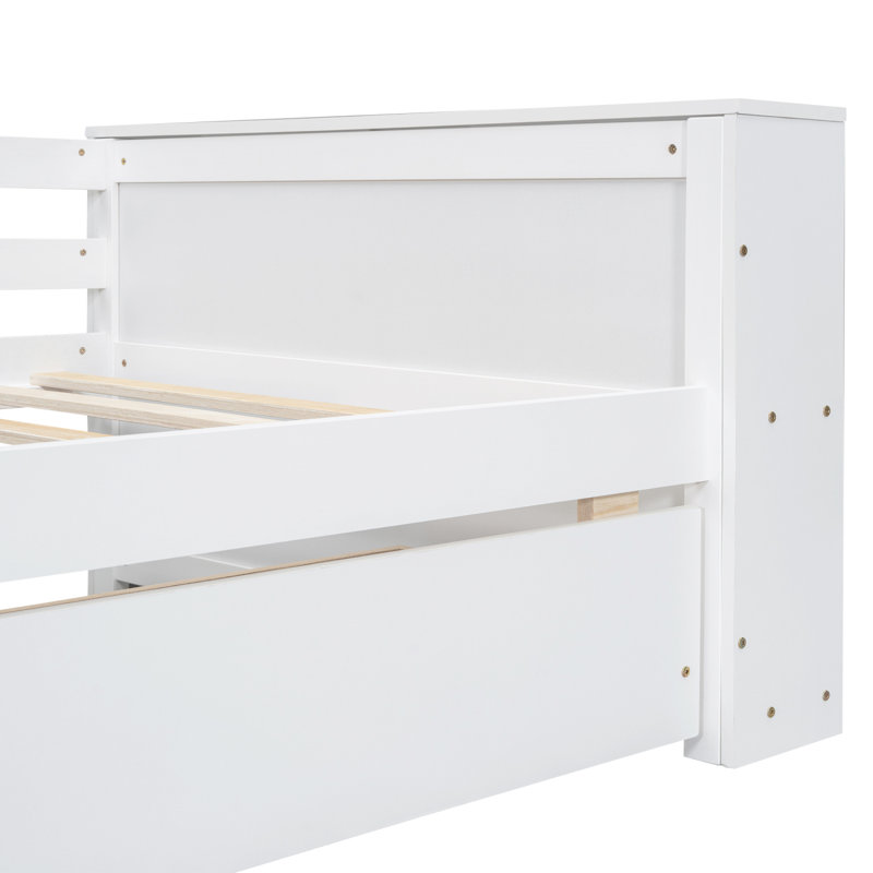 Lit de jour avec tablettes et tiroirs, Blanc