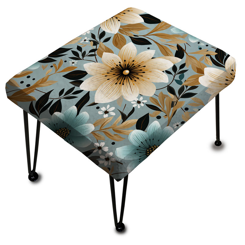 Ivory Coastal Elegance Floral Pattern - Floral Rectangle Ottoman