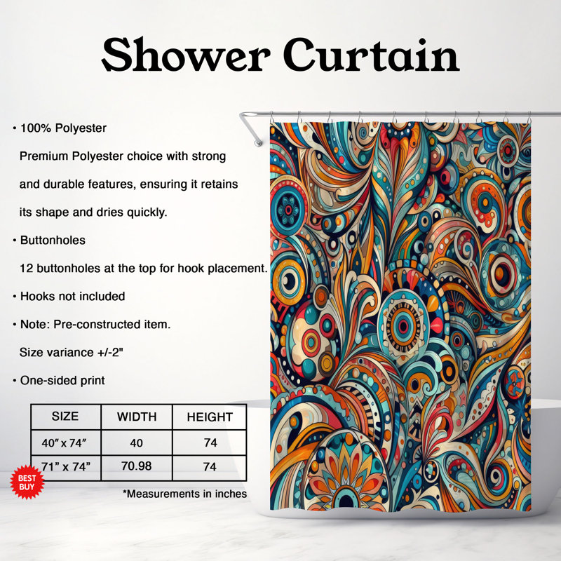 Ensemble de rideau de douche 1 pièce Funk Flow, H 74 po x l 71 po, Yellow Blue