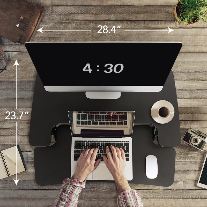 Desk Converter with Removable Keyboard Tray, Black, 19.7" H x 28.4" W x 16.3" D