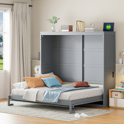 Full Size Murphy Bed Wall Bed, Gray