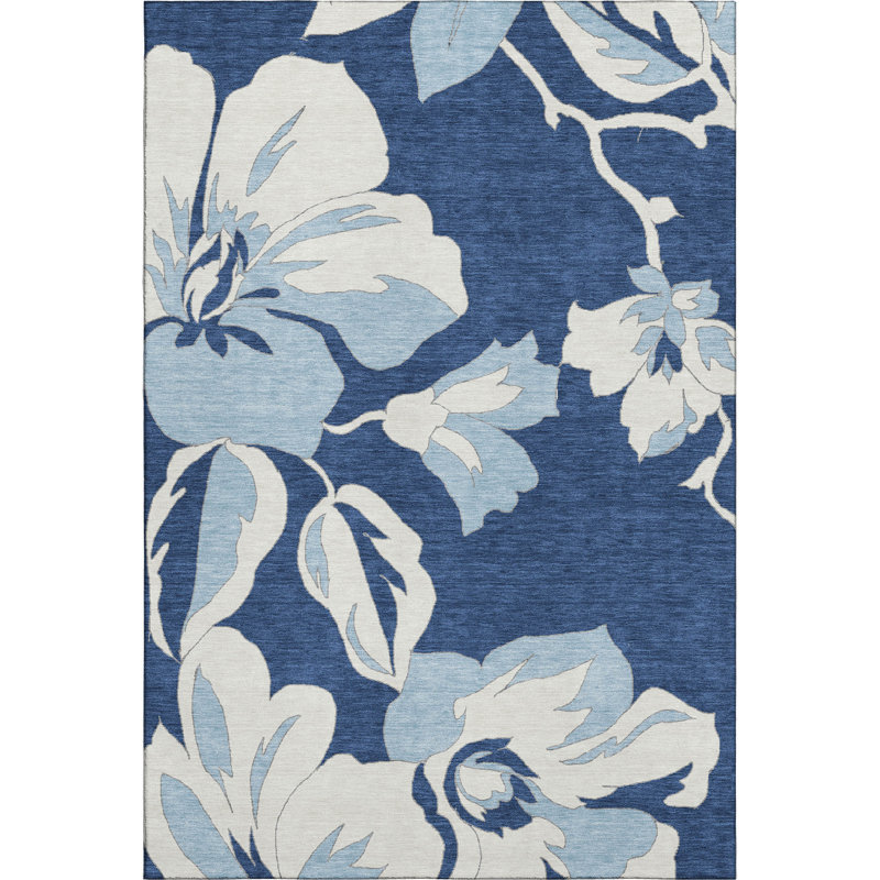 Premium Machine Washable Prisco Navy Rug, Rectangle 9' x 12'